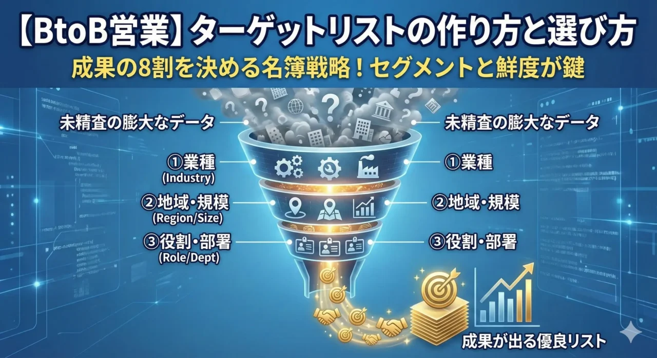 BtoB営業】ターゲットリストの作り方と選び方｜成果の8割を決める名簿戦略のアイキャッチ画像
