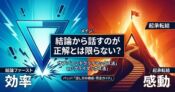 アンチクライマックス法（結論先出し）とクライマックス法（結論後出し）のイメージ対比。逆三角形と正三角形のイラストで話し方の構成を表現したアイキャッチ。
