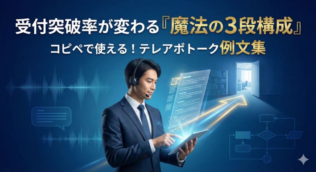テレアポのトークスクリプト例文集 - 受付突破率を変える「魔法の3段構成」と具体的な作成法。迷える営業マンを導く羅針盤のイメージ