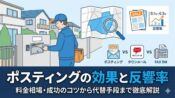 ポスティング（チラシ配布）のアイキャッチ画像。ポストへの投函イメージと、反響率・料金相場・効果的な活用法を解説