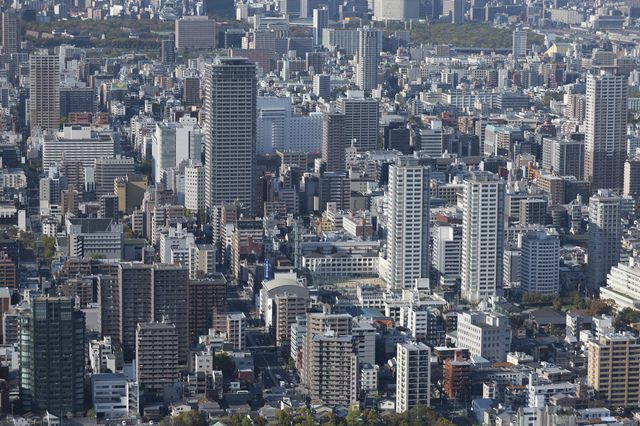 空から見た法人企業のビル群