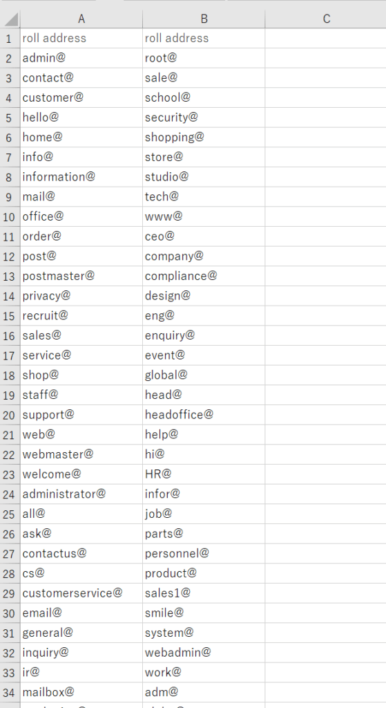 ロールアドレス一覧