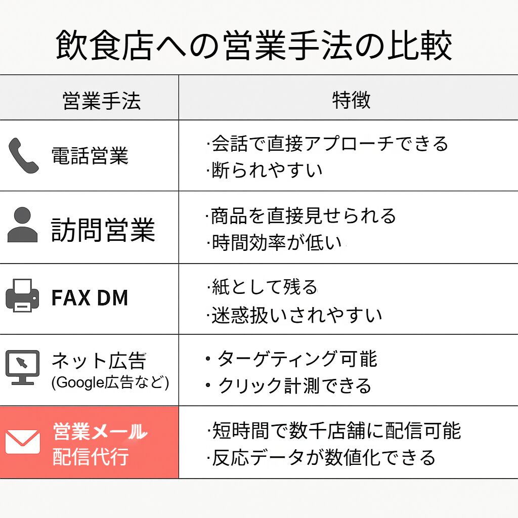 飲食店への営業手法の比較