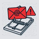 スパムトラップにメールが引っかかる様子を表現したイメージ。迷惑メール判定のリスクを示す図。