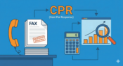 CPR（Cost Per Response）の概念図。テレアポ用の電話、FAX DMの書類、コスト計算機、反応数の上昇を示すグラフが矢印で繋がれているイラスト。