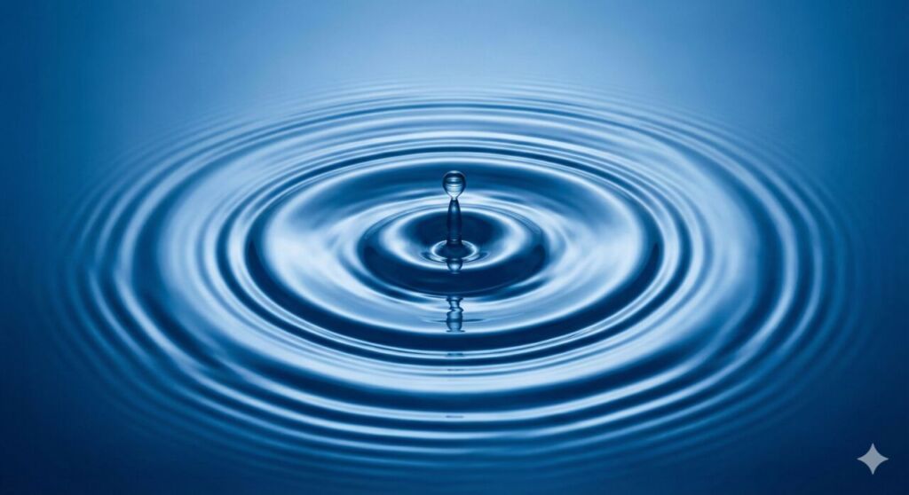 フリークエンシーの概念図。水面に波紋が広がるように、一定のリズムで広告メッセージがユーザーに届き、記憶が定着していく様子。