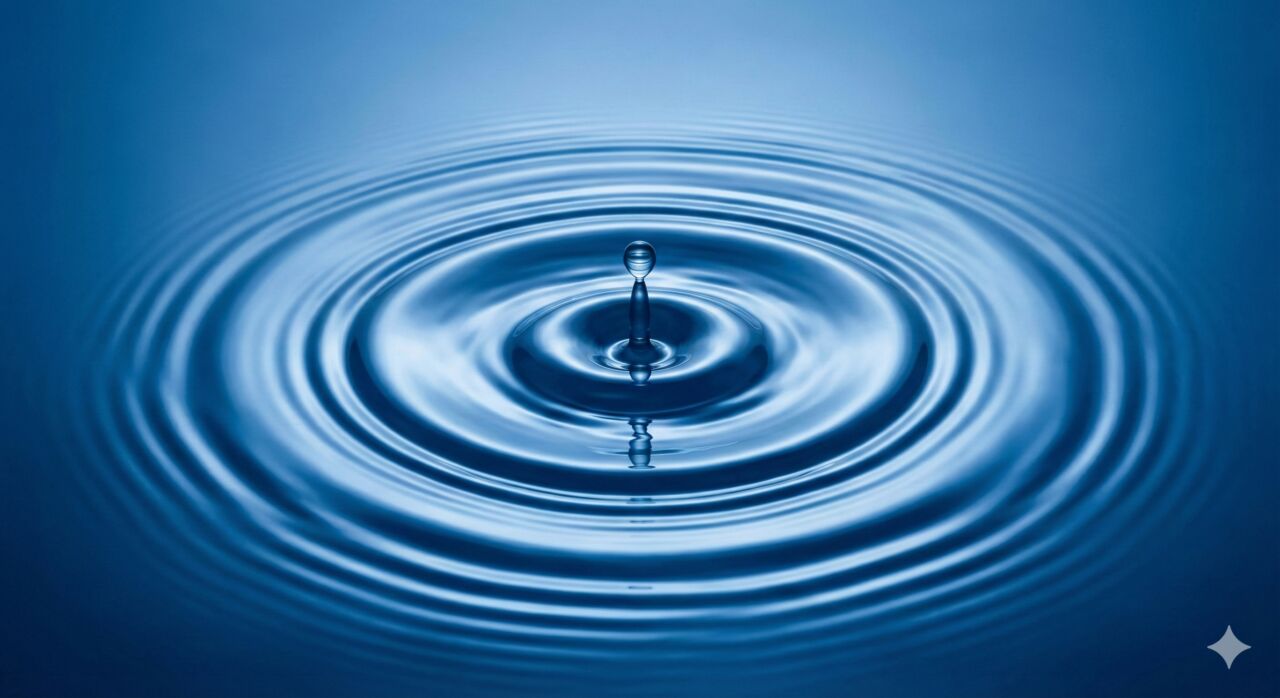 フリークエンシーの概念図。水面に波紋が広がるように、一定のリズムで広告メッセージがユーザーに届き、記憶が定着していく様子。