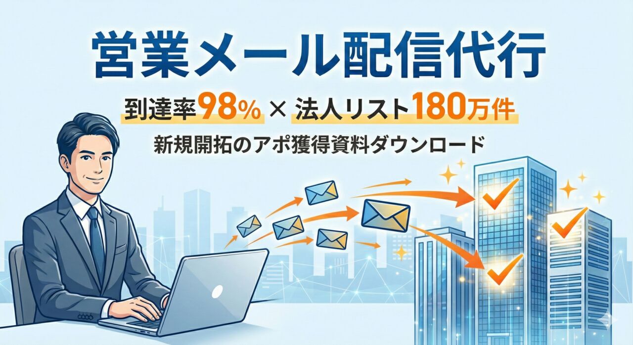 営業メール配信代行｜到達率98% × 法人リスト180万件で新規開拓のアポ獲得資料ダウンロード