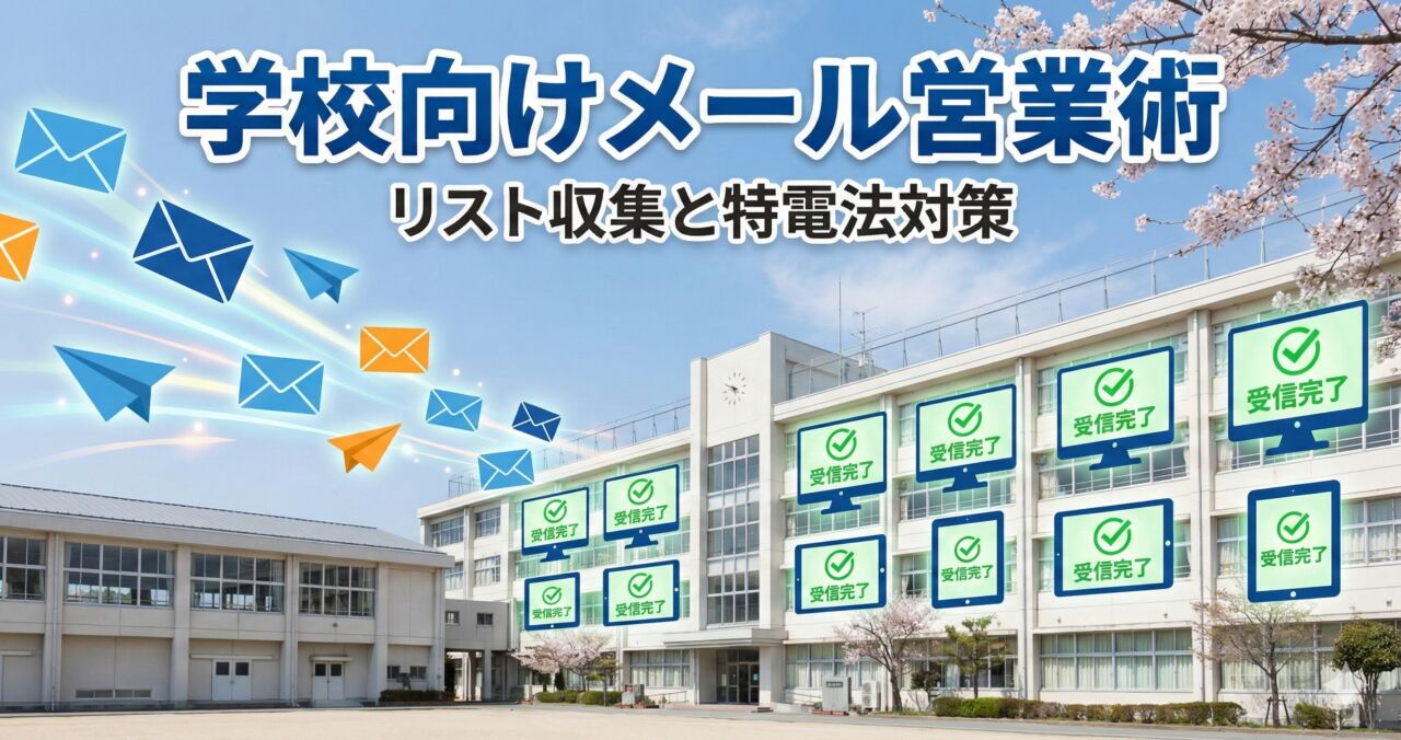 小中高・大学など学校へのメール営業術（リスト収集と特電法対策）を表現したアイキャッチ画像