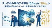 テレアポの平均アポイント率比較図 - 一般的なコールドコール（0.1%）の壁をFAX・メール配信ツールで突破し、合格ライン（10%）を達成する成功イメージ