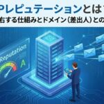 IPレピュテーションとは？到達率を左右する仕組みとドメイン（差出人）との評価の違い。メール配信サーバーのIP評価（Aランク）をタブレットで確認・分析するビジネスパーソンのイラスト