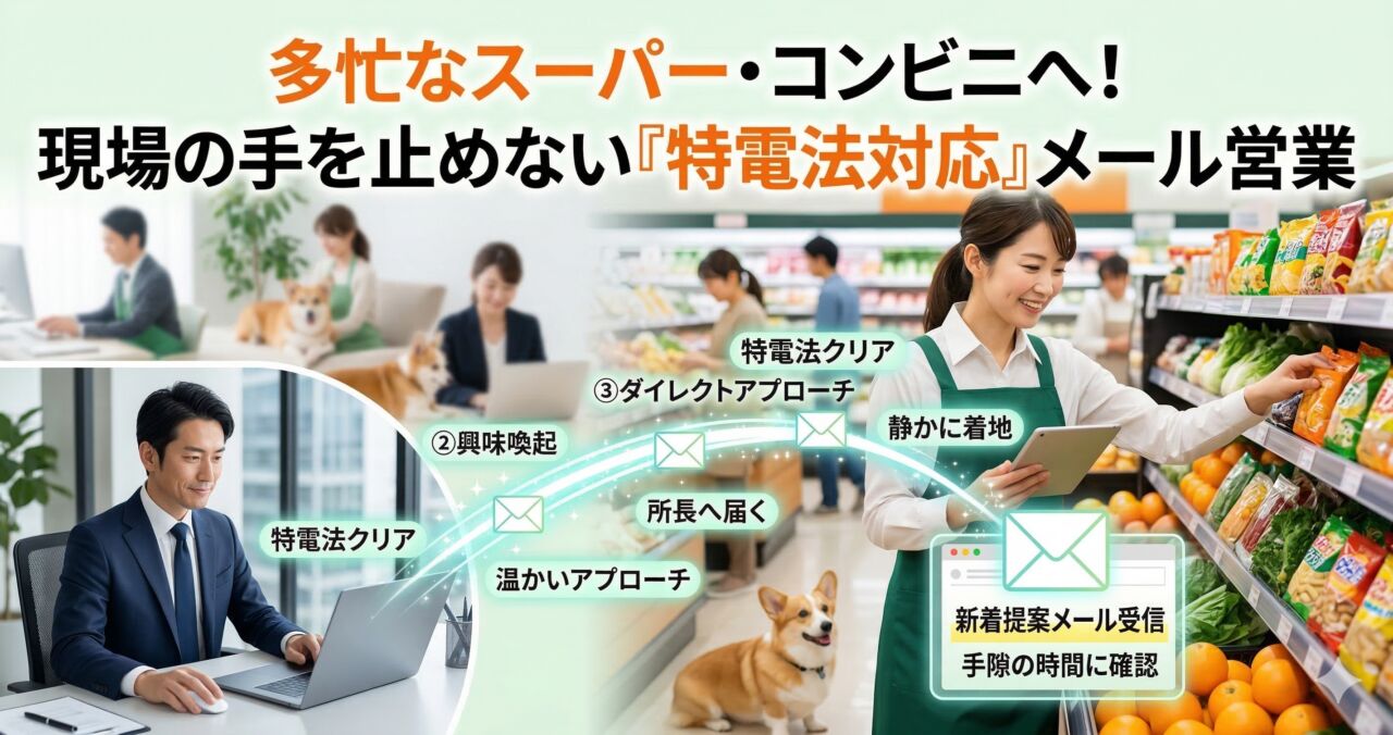 スーパー・コンビニ・食品小売への新規開拓！多忙な店舗へ負担をかけずに提案を届けるメール営業